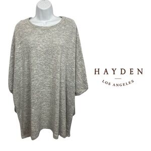 Hayden Los Angeles Gray Knit Oversized Poncho Tie Sleeve Pullover Top S/M
